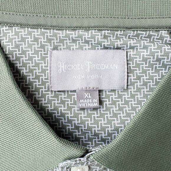 Hickey Freeman Golf Polo XL Green Geometric All Over Print Performance New $59 - Picture 4 of 8